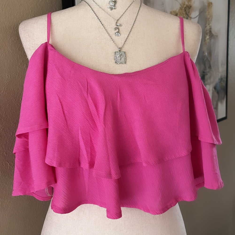 Pink Ruffle Off-Shoulder Top - Picture 5 of 8